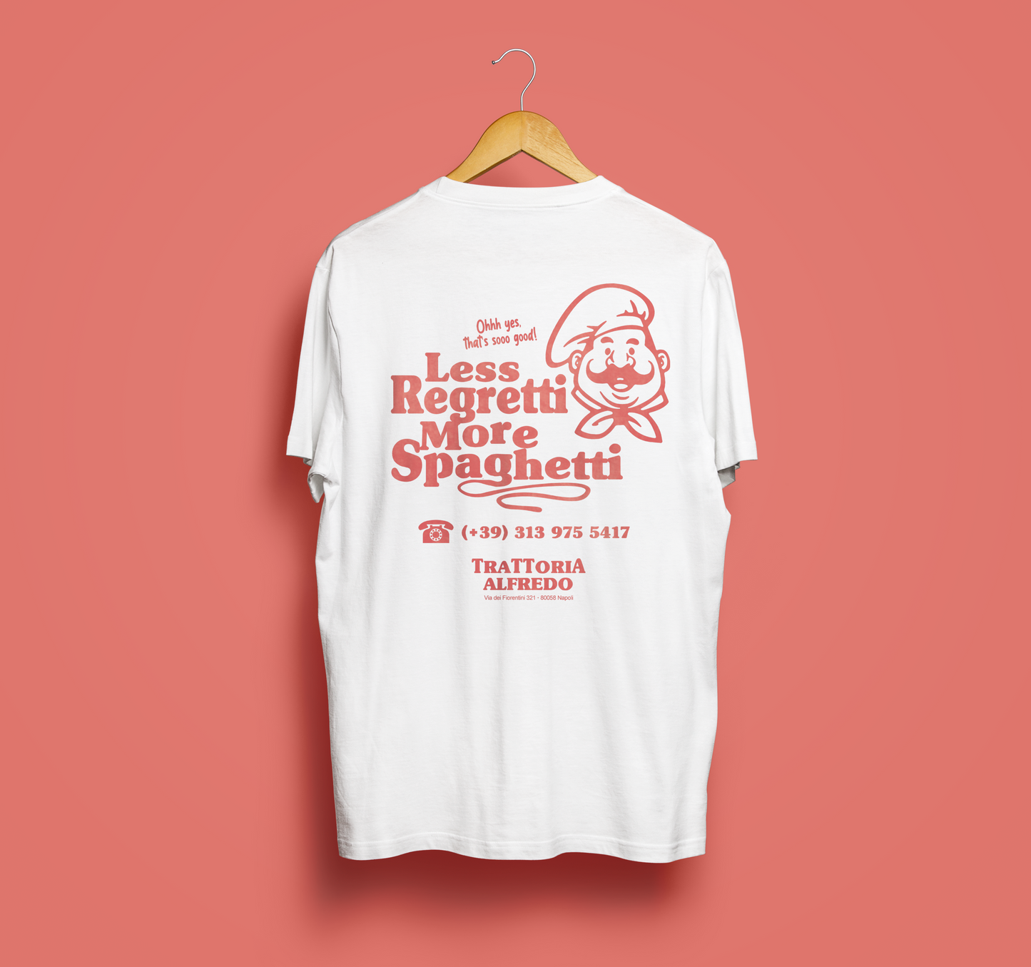 Less Regretti, More Spagetthi - Unisex Shirt aus qualitativer Bio-Baumwolle - Rücken- & Frontprint