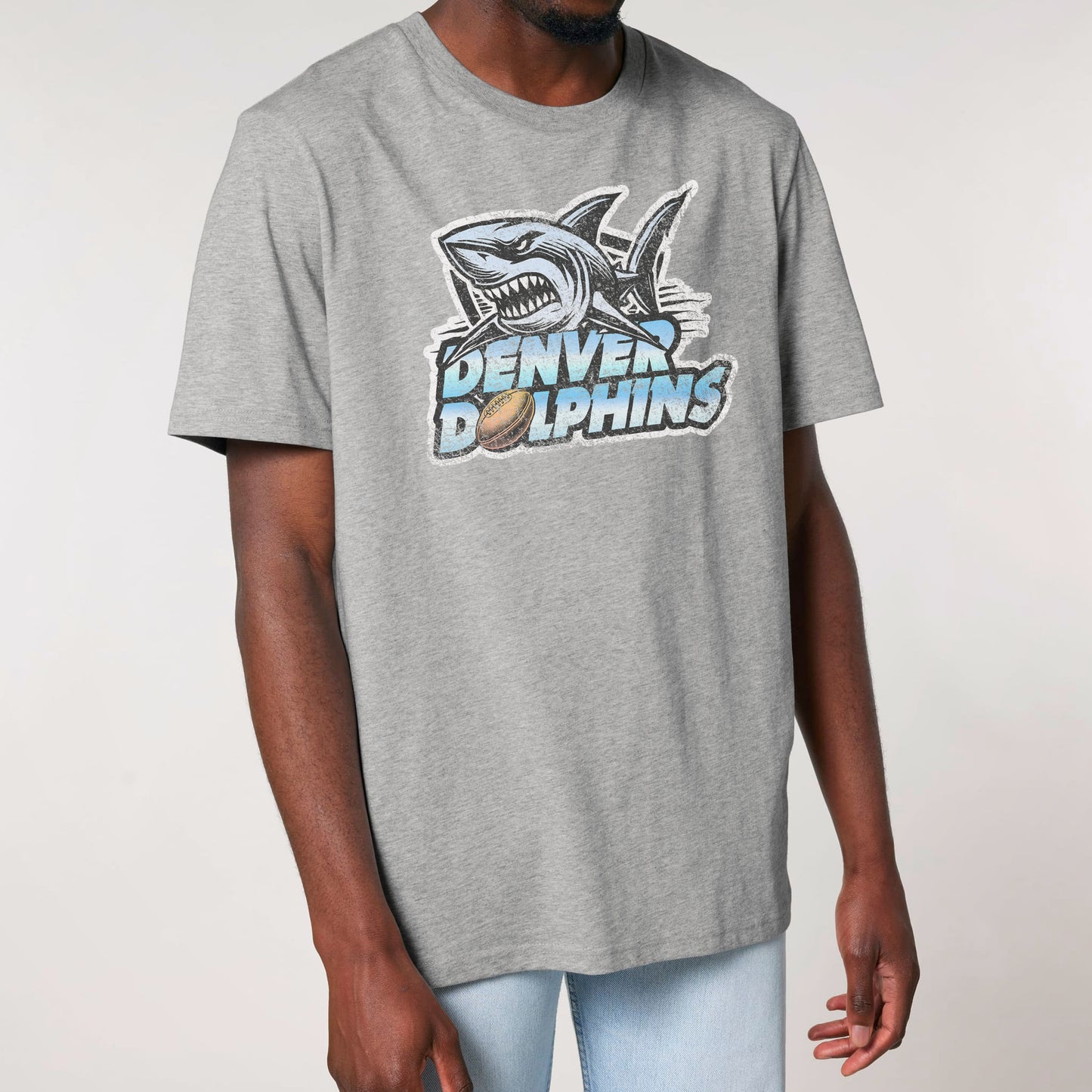 Denver Dolphins - Maglietta organica unisex con stampa vintage sul petto