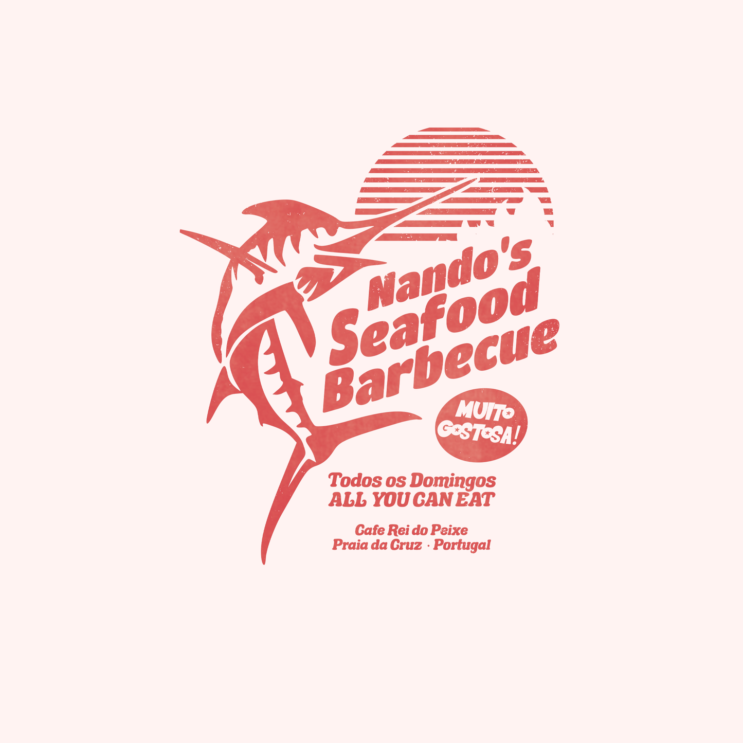 Nando's Seafood Barbecue - Unisex Shirt aus qualitativer Bio-Baumwolle - Rücken- & Frontprint