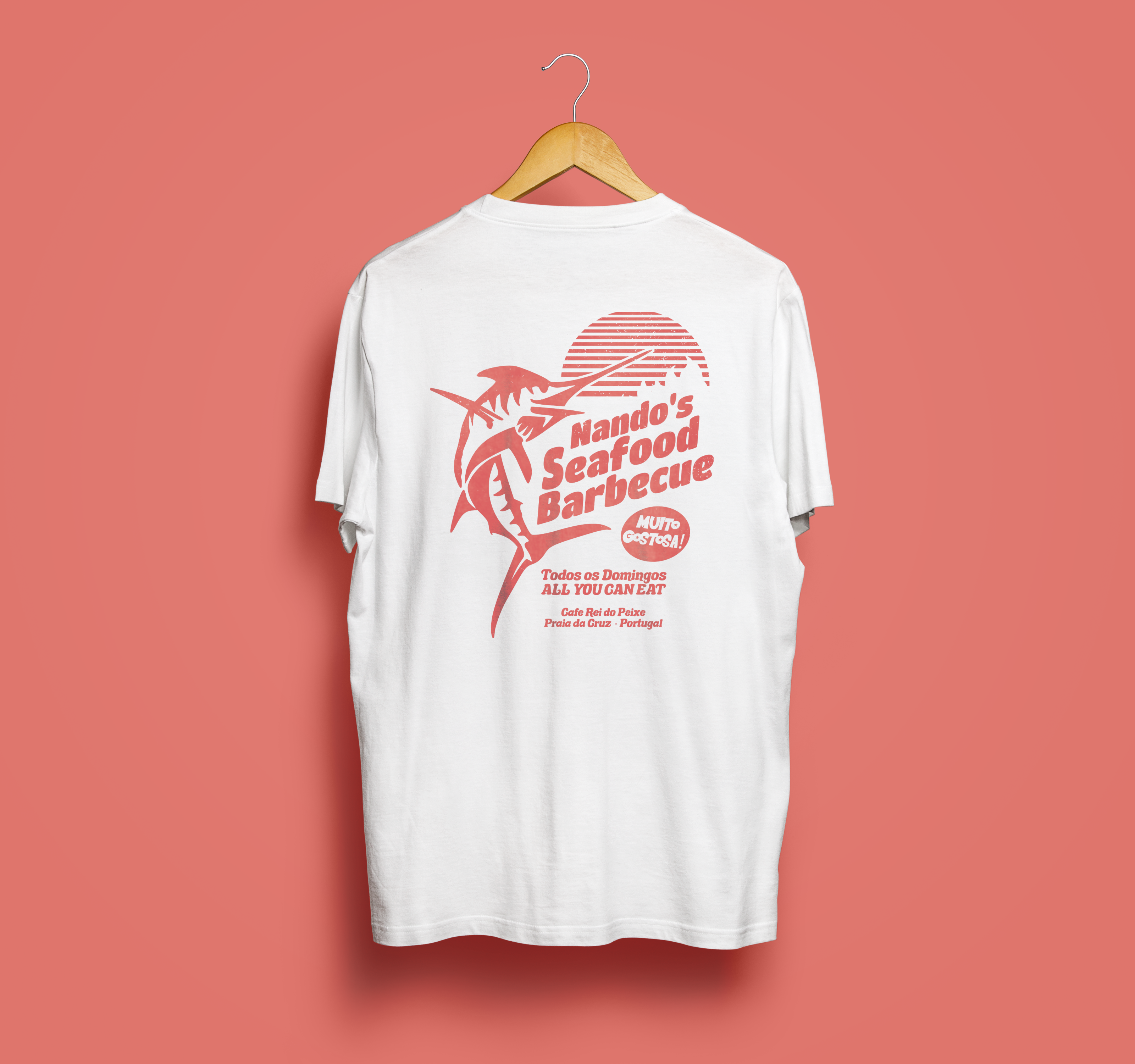 Nando's Seafood Barbecue - Maglietta unisex realizzata in cotone biologico di alta qualità - stampa sul davanti e sul retro