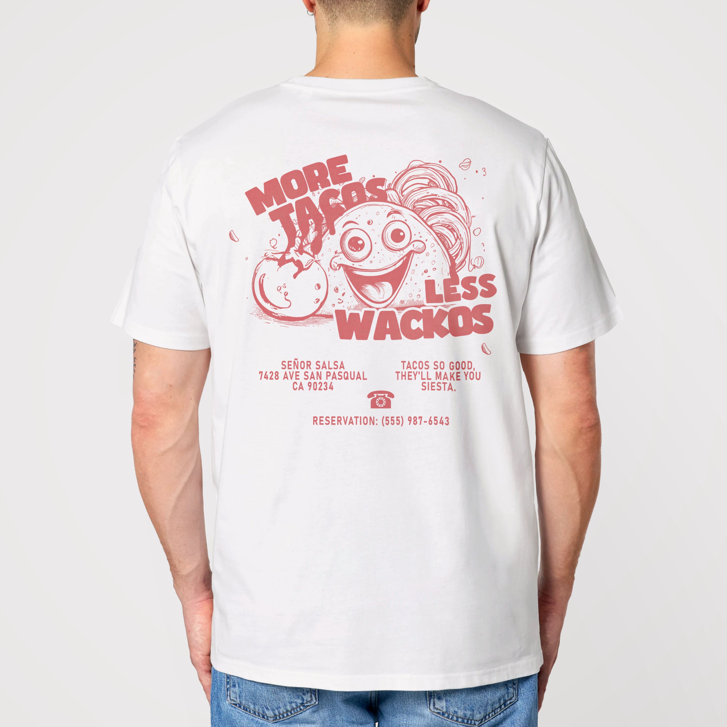 More Tacos, Less Wackos - Senor Salsa - Organic Unisex Shirt mit Rückenprint