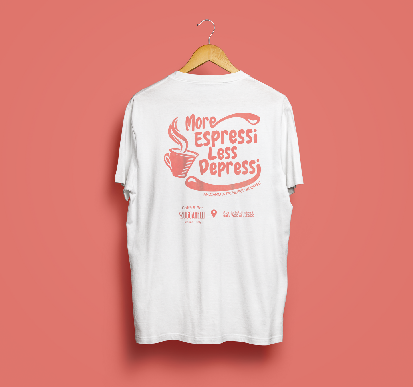 More Espressi, Less Depressi - Unisex Shirt aus qualitativer Bio-Baumwolle - Rücken- & Frontprint