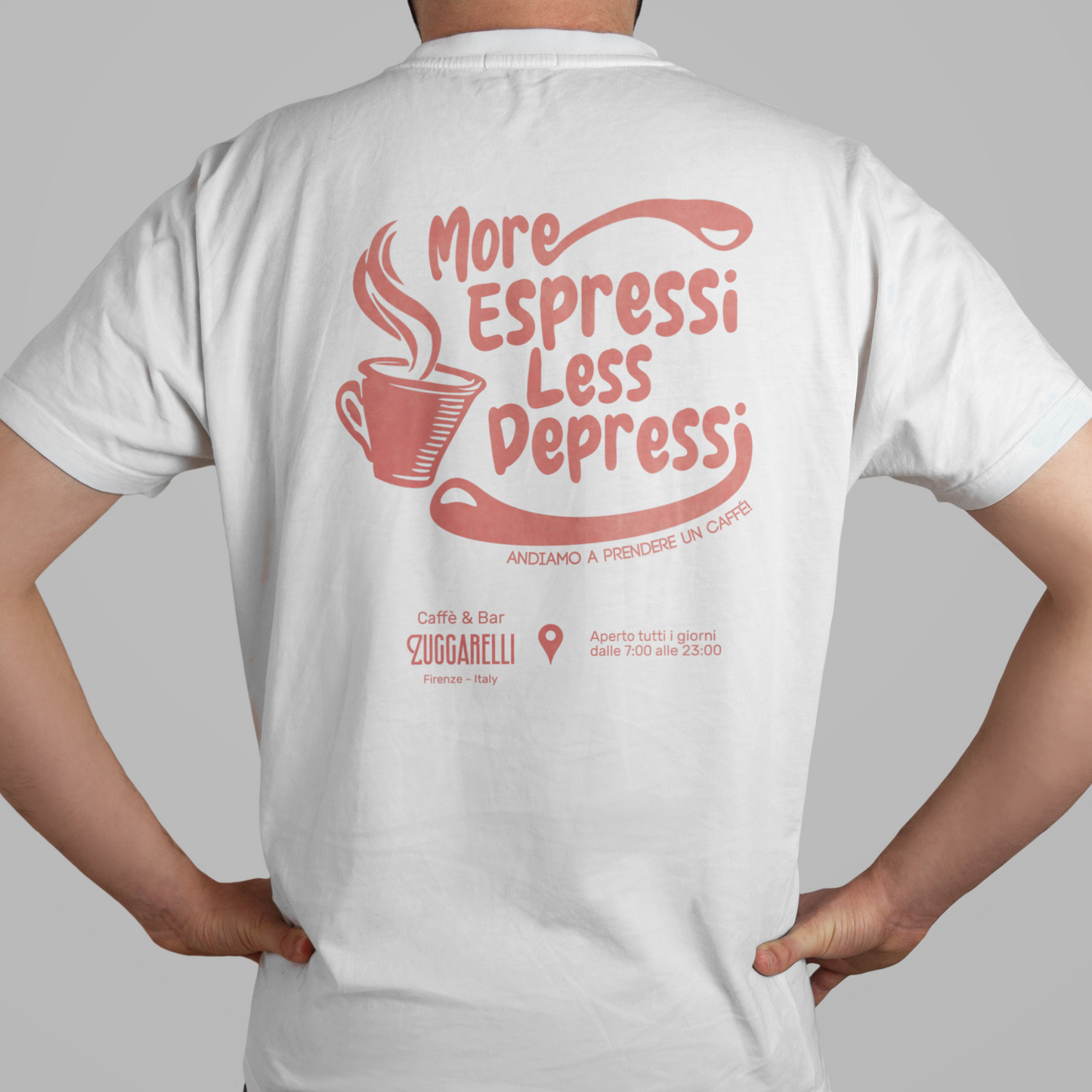 More Espressi, Less Depressi - Unisex Shirt aus qualitativer Bio-Baumwolle - Rücken- & Frontprint