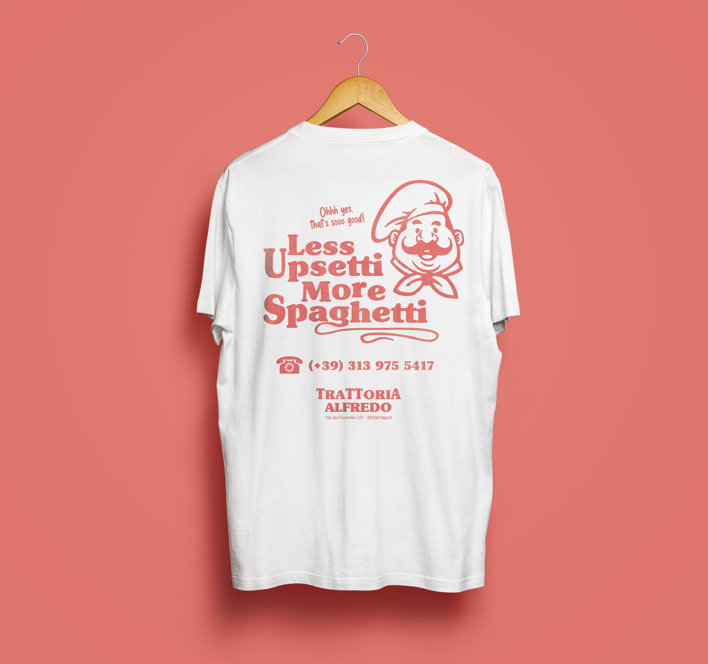 Less Upsetti - More Spaghetti - Unisex Shirt aus qualitativer Bio-Baumwolle - Rücken- & Frontprint